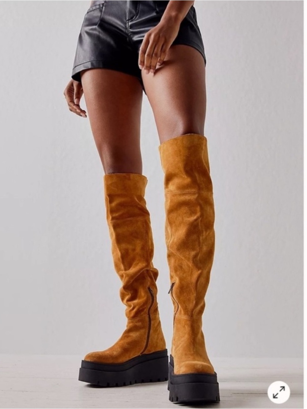 NWOT Free People London Calling Suede Over-the-Knee Platform Boots in Cognac